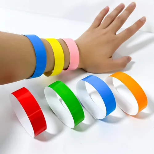 Vista 5 de 600 pulseras de papel para eventos, bandas de muñeca resistentes al desgarro, bandas impermeables de neón, desechables, pulseras adhesivas