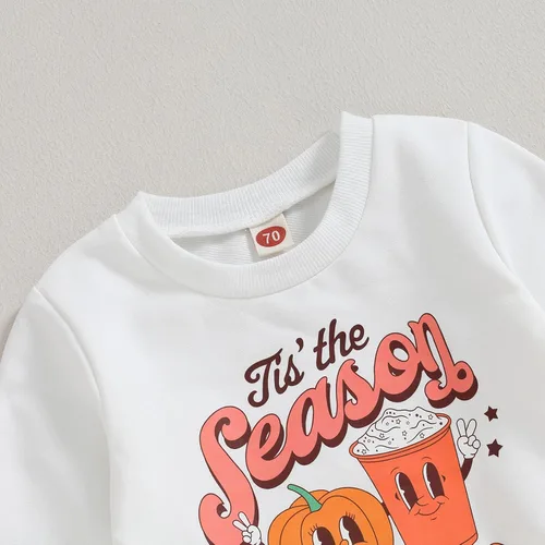 Vista 5 de Kayotuas Conjunto de camisa y pantalones de manga larga con cuello redondo para bebé, disfraz de calabaza, fantasma, calabaza, fantasma, camiseta