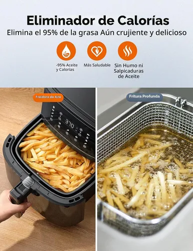 Vista 4 de Freidora de aire, freidora de aire de 6 cuartos de galón portátil con 50 recetas, ajuste de un solo toque con 11 funciones de cocción y recordatorio