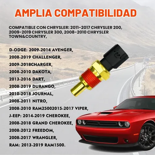 Vista 4 de Sensor de temperatura del refrigerante del motor, Sensor de termostato de temperatura del agua para automóvil Reemplazo OE# 5149077AB Compatible