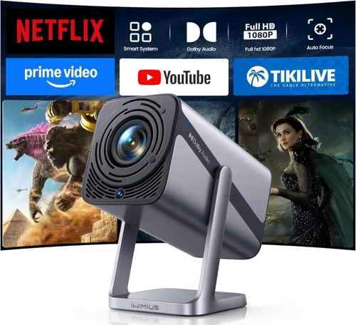 Vista 9 de Soporte 4K, enfoque automático, soporte ajustable de 360°: mini proyector inteligente con WiFi 6 y Bluetooth5.2, proyector portátil nativo 1080P Gris