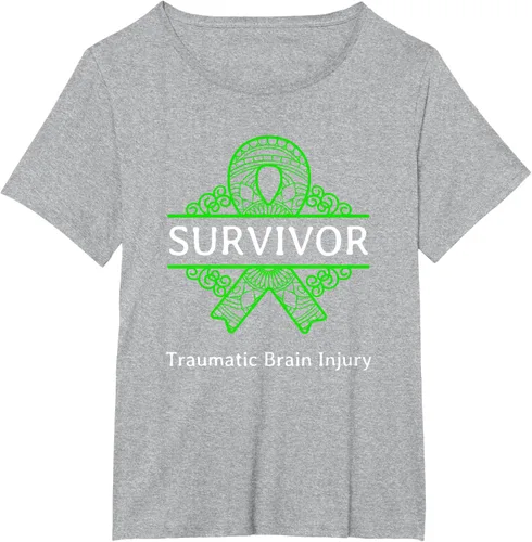 Vista 22 de Camiseta de concientización traumática con cinta verde para supervivientes de lesiones cerebrales, Negro, S