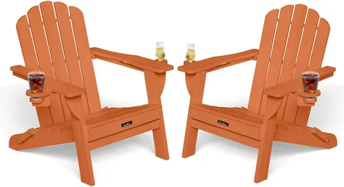 Vista 38 de Silla Adirondack plegable, silla Adirondack de HDPE con 2 soportes para tazas, sillas para fogatas al aire libre de fácil montaje para patio