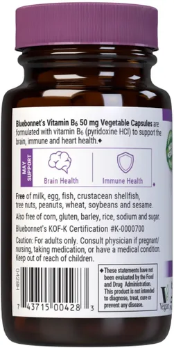 Vista 3 de Bluebonnet Nutrition Vitamina B6 50mg Vitaminas energéticas para mujeres y hombres – Suplemento de apoyo para la salud del sistema nervioso