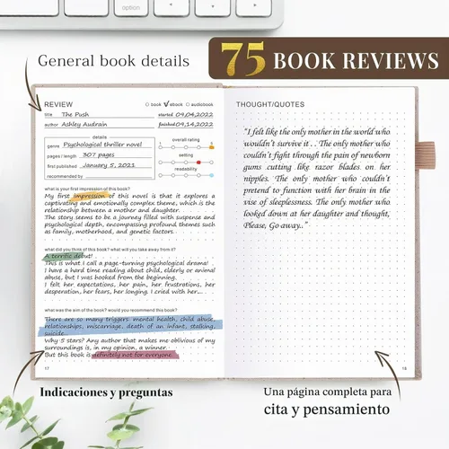 Vista 3 de JUBTIC Diario de Lectura - Diario de Libros Registro de Lectura para Revisar y Seguir tu Progreso de Lectura - Accesorios de Libros de Regalo