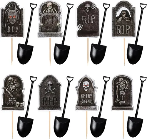 Vista 20 de 30 piezas de decoración de murciélagos de Halloween para cupcakes de murciélago con purpurina negra para Halloween, decoración de pasteles de Negro