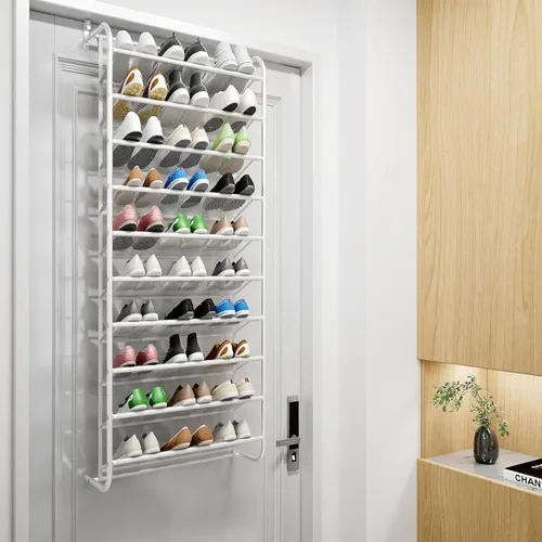 Vista 9 de AQQHSAIN Organizador de zapatos de pared de 10 niveles sobre la puerta, zapatero de pared, zapatero de puerta, zapatero para armario, despensa