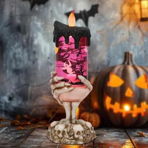 Vista 12 de Eldnacele Velas de Globo de Nieve de Halloween Lámpara Iluminada, Operada con Batería Vela Giratoria Espeluznante de Tornado de Agua Brillante Sin