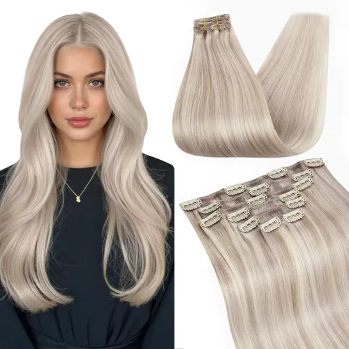Vista 27 de Ugeat Extensiones de cabello humano con clip de 12 pulgadas, extensiones de cabello balayage con clip, marrón chocolate ombre, extensiones