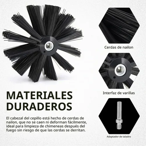Vista 3 de Cabezal de cepillo limpiador de ventilación de secadora de 6 pulgadas, cepillo de limpieza de conductos con eje hexagonal de 3/8 pulgadas