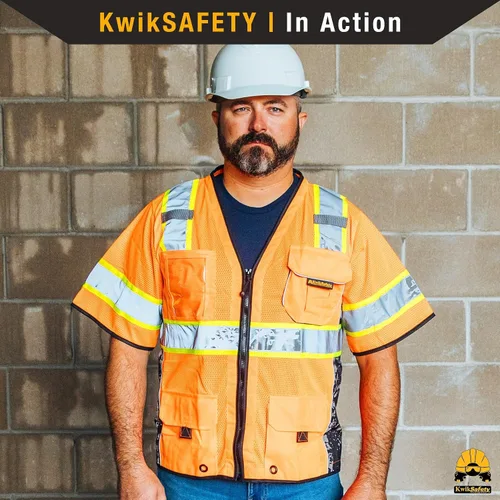 Vista 7 de KwikSafety - Charlotte, NC - Chaleco de seguridad de edición limitada EXECUTIVE HIGHWAYBOSS [8 bolsillos] Equipo de construcción de malla Amarillo