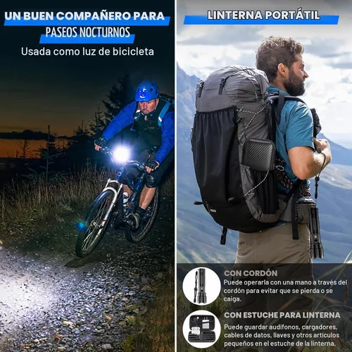 Vista 8 de Banral Linternas LED recargables de alto lúmenes, 5000 mAh súper brillante potente linterna, tipo C, 5 modos, zoomable, IPX5 impermeable de alta 1P