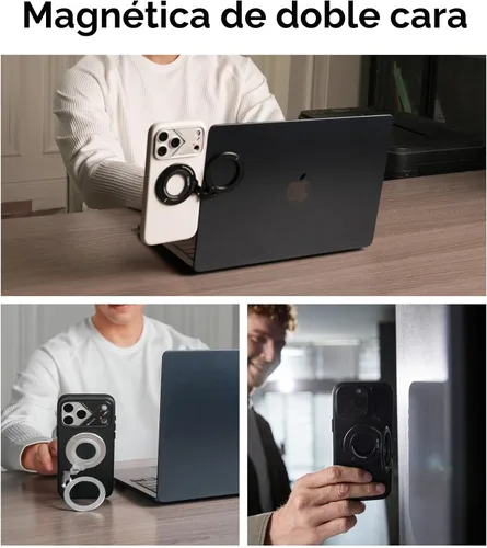 Vista 9 de Aulumu Funda térmica magnética A17 para iPhone 17 Pro Max + agarre de anillo magnético G09, incluye (A17) gris + (G09) negro