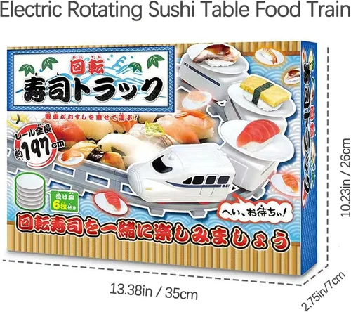 Vista 5 de Tren de Sushi Mesa Giratoria Tren de Comida Tren Eléctrico a Batería Juguete de Tren Platos Japoneses de Sashimi Bandeja para Servir Sushi Pista