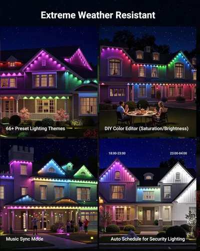 Vista 6 de Luces permanentes para exteriores, luces de Navidad RGBICWWPW de 100 pies con 72 LED triple, IP67 impermeable, 45 lm blanco sintonizable