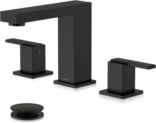 Vista 17 de KENES Grifo de Baño Extendido Negro Mate de Dos Manijas, Grifos de Lavabo de Baño Negro de 3 Orificios, 8 Pulgadas, Grifo de Tocador de Baño de 3