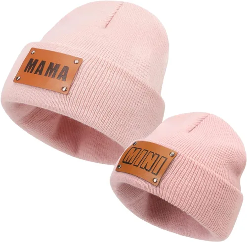 Vista 13 de Gorro para padres e hijos,Madre y bebé hija/hijo gorro de punto cálido de invierno,Gorro suave para niños