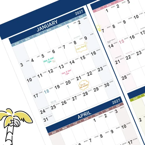 Vista 6 de Calendario anual de pared 2027, enero de 2027 a diciembre de 2027, planificador anual, 34.3 x 22.8 pulgadas (abierto), calendario de pared grande 27