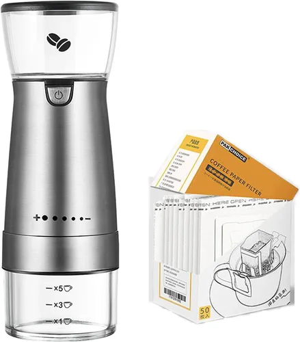 Vista 10 de Molinillo de café eléctrico, molinillo doméstico pequeño automático, molinillo manual, molinillo de café con 5 ajustes precisos de molienda