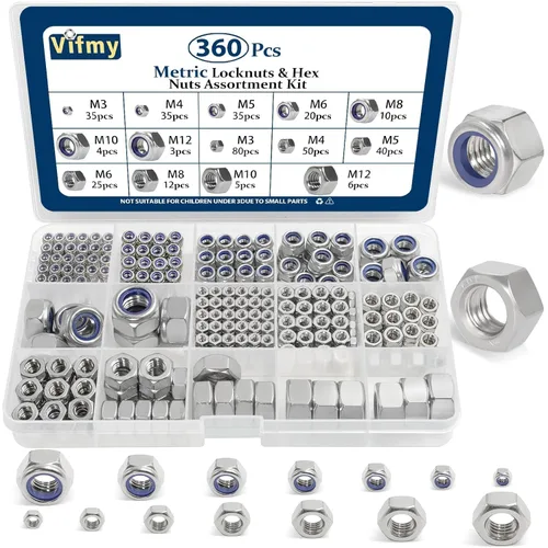Vista 10 de Paquete de 20 tuercas de bloqueo de 1/2"-13 pulgadas, tuercas de bloqueo de acero inoxidable 304 (A2-70) con inserto de nailon, tuercas de bloqueo
