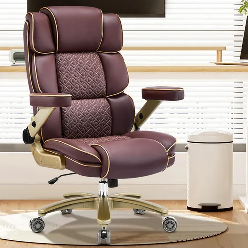 Vista 11 de Silla de oficina grande y alta, 500 libras, reposabrazos 5D, silla ejecutiva de cuero resistente con asiento cómodo, lumbar ajustable, respaldo Beige