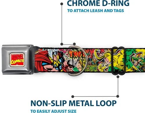 Vista 5 de Buckle-Down Collar de perro con hebilla de cinturón de seguridad, postura de Thor & Loki/cómics retro apilado, 1 pulgada de ancho, se adapta a