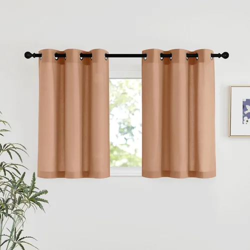 Vista 151 de NICETOWN - Cortinas de lino angora para ventana de cocina sobre el fregadero, con ojales, lino grueso angora, tratamientos cortos para ventanas