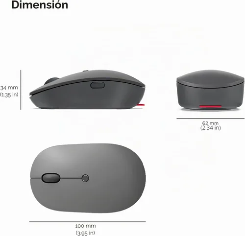 Vista 6 de Lenovo Go - Mouse inalámbrico USB-C Essential, receptor Nano USB-C de 2.4 GHz, DPI ajustable, batería recargable, ambidiestro, GY51C21210, gris