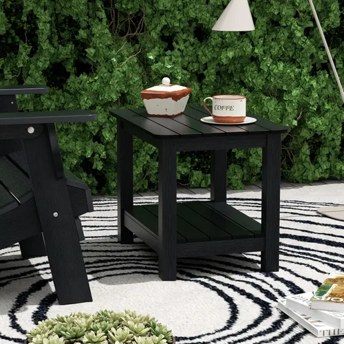 Vista 10 de WestinTrends Aruba - Mesa auxiliar cuadrada para patio de 2 niveles HDPE para exteriores, color negro
