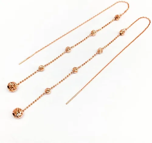 Vista 3 de SAGEKING 2024 New Classic New In 585 Purple Gold Plated 14K Rose Gold Long Simple Round Beads Earrings For Women Fashion Ear Line Party Jewelry