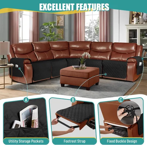 Vista 5 de Ruaozz Fundas de Sofá Seccional Reclinable Extra Grandes Impermeables Funda de Sofá para Sofá Reclinable en Forma de L de 5 Asientos Fundas de Sofá