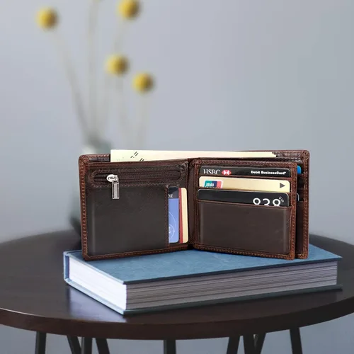 Vista 3 de YOOMALL Cartera de piel para hombre con bolsillo para monedero y ventana de identificación