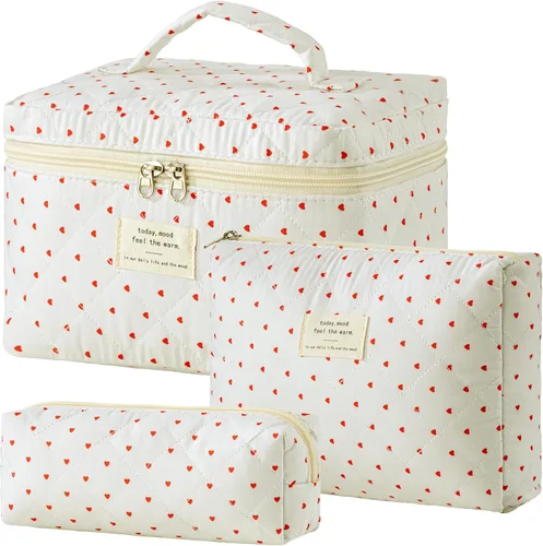 Vista 49 de HBselect Bolsa de Maquillaje Acolchada, 3 Piezas de Gran Bolsa de Maquillaje de Viaje de Algodón, Linda Bolsa de Maquillaje Floral Coquette, Bolsa