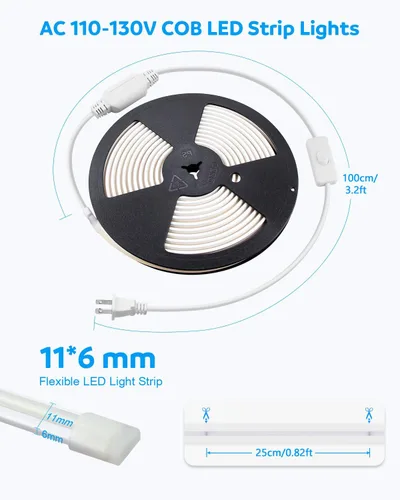 Vista 6 de Aclorol Tiras de Luces LED COB AC de 110V Enchufables 16.4 Pies 288led/M Alta Densidad Flexibles Cuerda de Luces LED COB Impermeable para Decoración