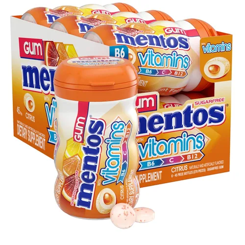Vista 21 de Mentos Chicle Pure Fresh sin azúcar con xilitol, gaulteria, a granel, botella de 50 piezas (paquete de 6) Goma de mascar, perfecta para un aliento