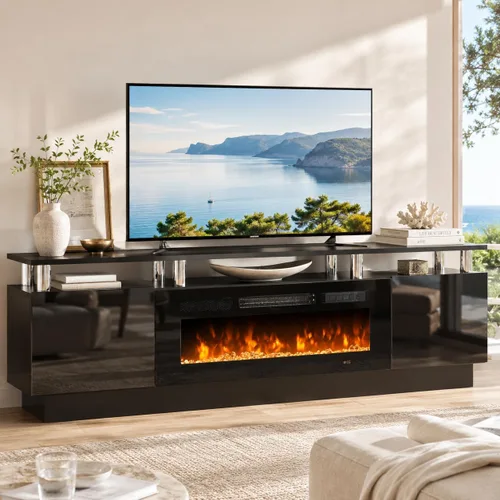 Vista 2 de Soporte de TV de 70 pulgadas para sala de estar, centro de entretenimiento moderno y consola multimedia, se adapta a televisores de hasta 80 Todo