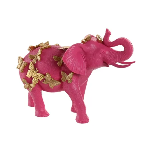 Vista 2 de Figura Decorativa Home ESPRIT Dorado Fucsia Elefante 26 x 13,5 x 19 cm