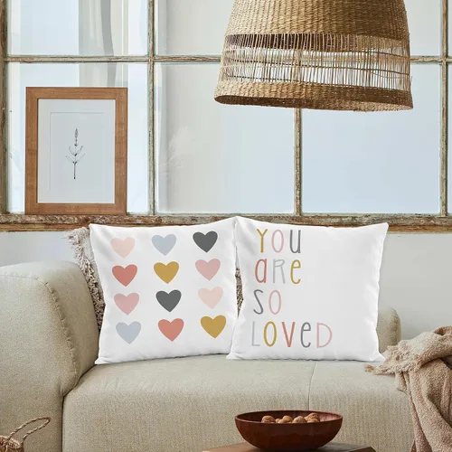 Vista 3 de Funda de almohada bohemia para aula, funda de almohada reversible con corazón de 18 x 18 pulgadas, fundas de almohada para sofá de guardería