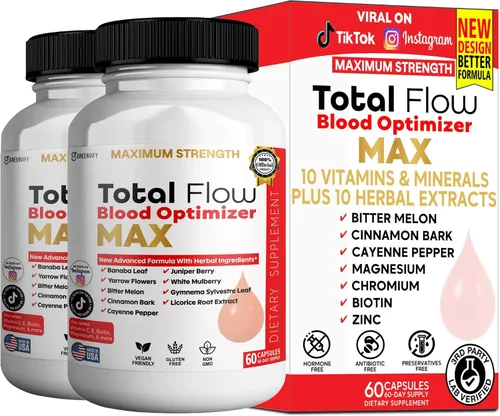 Vista 8 de Total Flow Blood Optimizer Max, 60 cápsulas vegetales, suplemento de apoyo de sangre con vitaminas y hierbas (1)