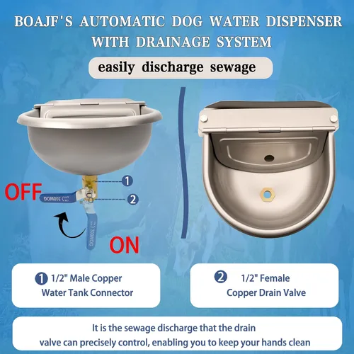 Vista 2 de Dispensador automático de agua para perros con orificio de drenaje y válvula de drenaje, cuenco de agua automático para perros de acero inoxidable