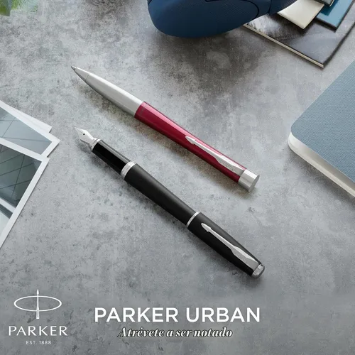 Vista 6 de Parker Urban pluma estilográfica, punta fina, tinta azul recargable Metro Metallic Chrome Trim