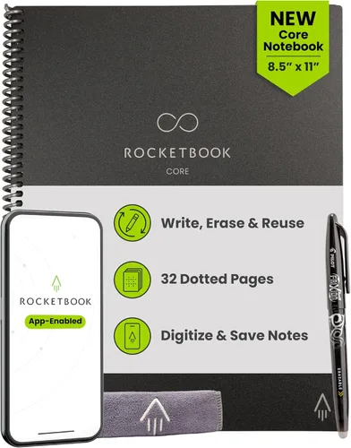 Vista 12 de Rocketbook Core - Cuaderno de espiral reutilizable, tamaño ejecutivo de 6 x 8.8 pulgadas, color negro, páginas punteadas, conectadas a