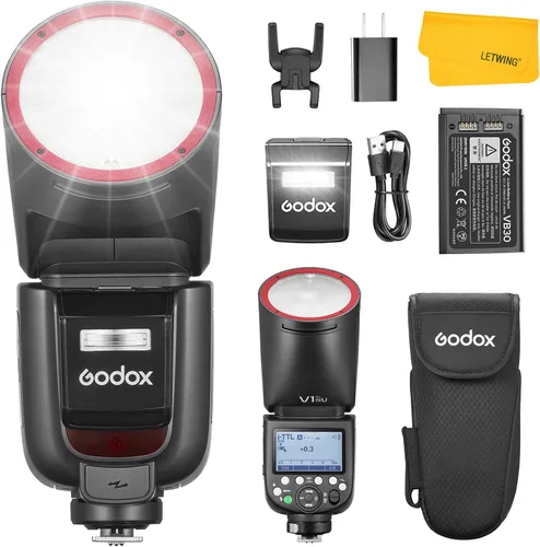 Vista 10 de GODOX V1 Pro F Flash para Fuji, 2.4G TTL Flash de cámara de cabeza redonda para Fujifilm HSS 1/8000s, batería de iones de litio de carga USB-C, 500
