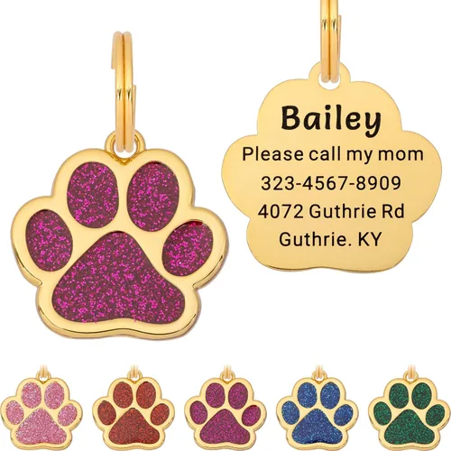 Vista 8 de Etiqueta para perro con grabado personalizado hasta 5 líneas de contenido para el nombre e información de tu mascota, bonita etiqueta de Azul