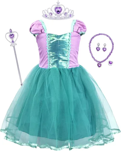 Vista 3 de HenzWorld Disfraz de princesa para niña con tutú de sirena, fiesta de cumpleaños, cosplay