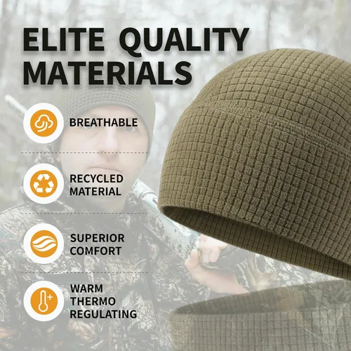 Vista 3 de 2 Pack Grid Fleece Beanie Watch Cap Waffle Beanie Tactical Army Military Skull Cap, All Weather Beanie
