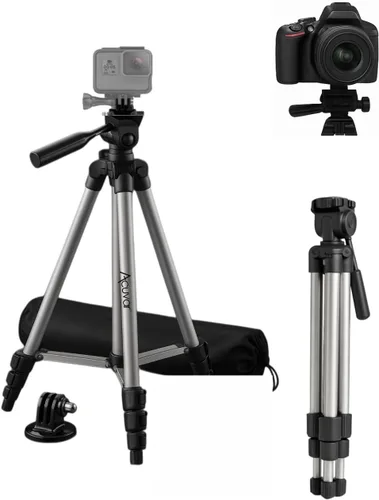 Vista 10 de Acuvar Trípode de teléfono de 50 pulgadas con soporte giratorio, filmación vertical y horizontal para iPhone y Android, trípode ligero de aluminio