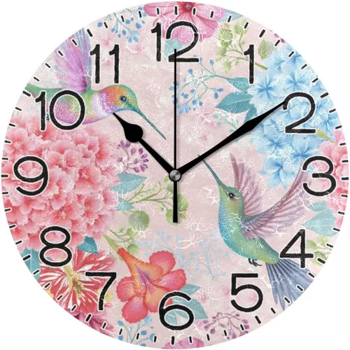 Vista 13 de ALAZA Reloj de pared cardenal de pájaro rojo de invierno, funciona con pilas, sin tictac, de cuarzo, analógico, rústico, rústico, reloj redondo