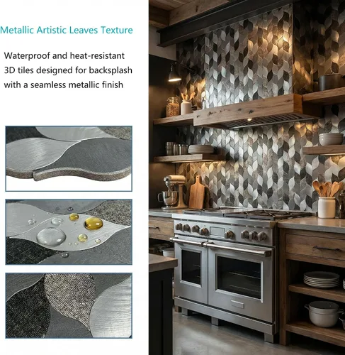 Vista 9 de 7 hojas de azulejo adhesivo para salpicaduras de cocina, azulejo de mosaico autoadhesivo, azulejo adhesivo para tocadores de baño, decoración