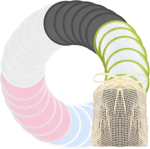 Vista 9 de Chloven Paquete de 25 almohadillas de bambú reutilizables para desmaquillarse de carbón, almohadillas de algodón reutilizables de bambú para tóner